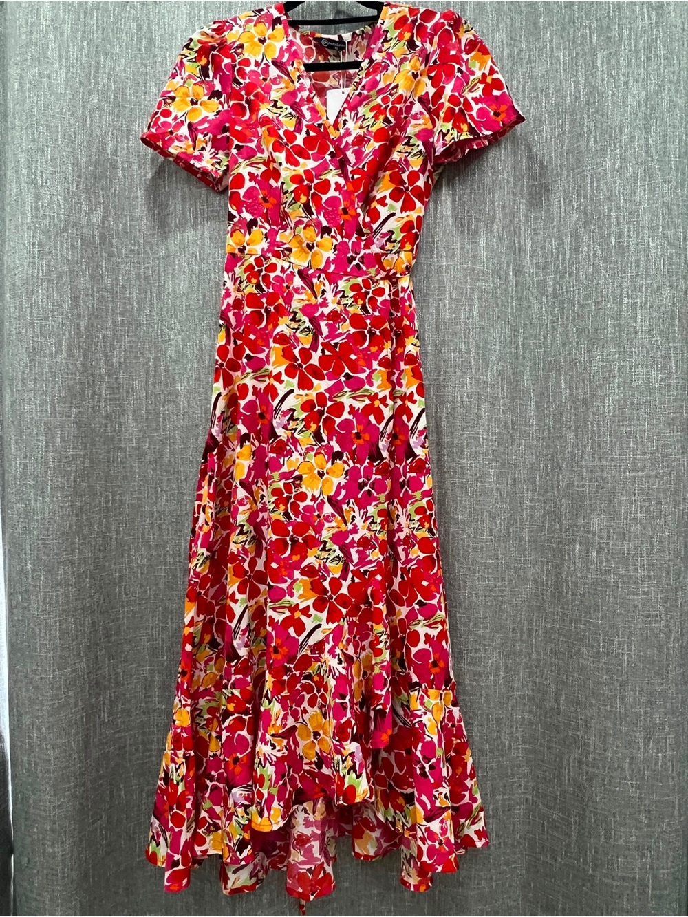 Floral Wrap Maxi Dress in Red and Pink